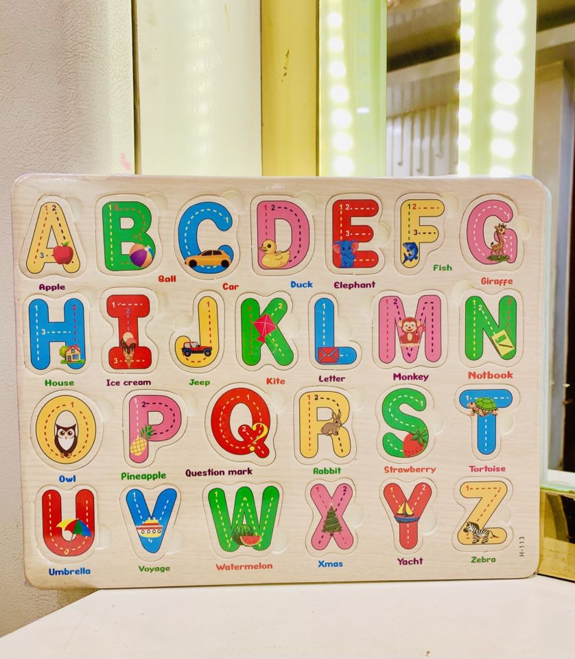 Wooden Alphabet Puzzle Board - ABC Learning Toy with Pictures for Ages ...