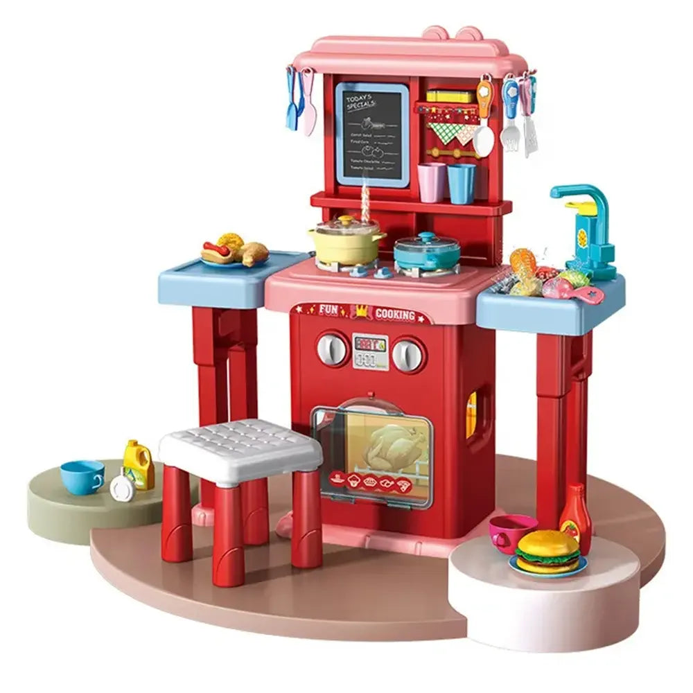 Khelaghor Toys Big Kitchen Set – 64-Piece with Water Faucet, Steam & Sounds (Model K395)