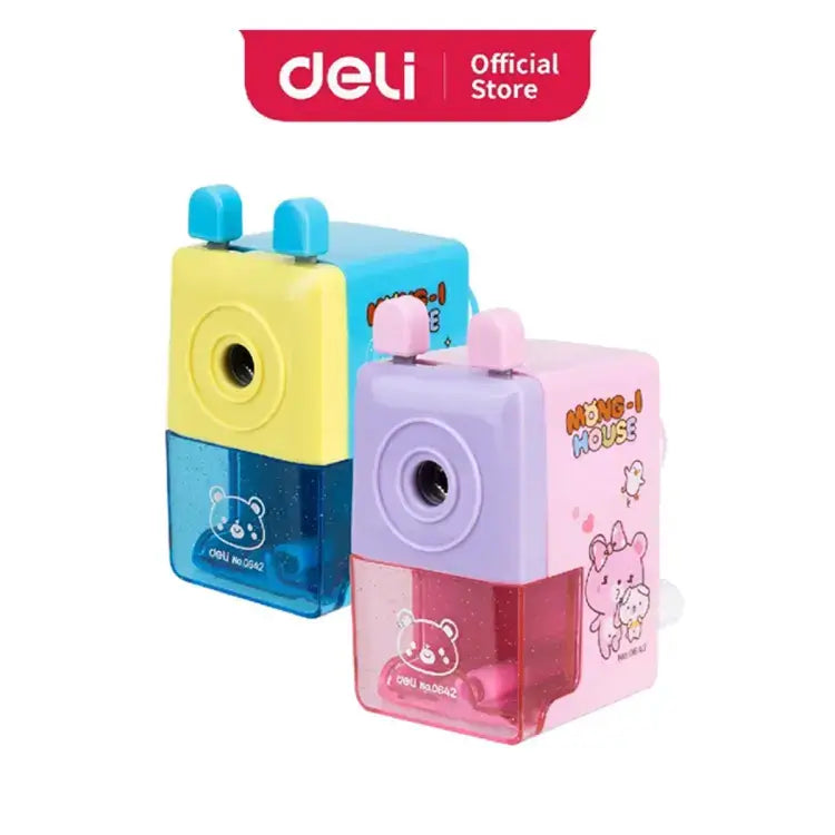 Deli E0642 Rotary Pencil Sharpener - Manual Hand Crank with Auto Feed & Anti-Slip Base