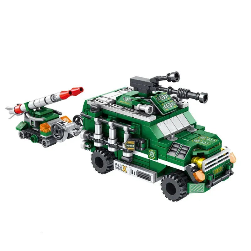 Panlos Military Building Blocks - 573 Pieces, 12-in-1 Transport Vehicles | 25 styles in 1 block