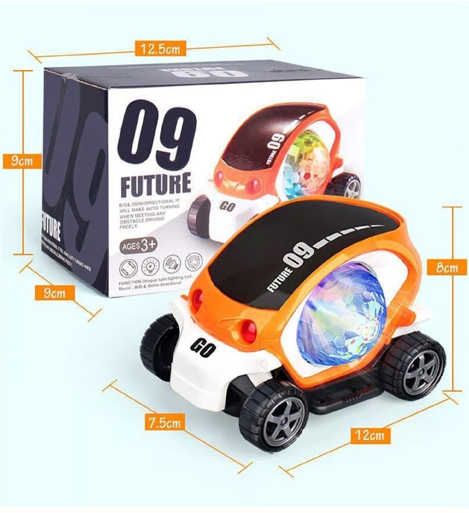 09 Future Electric Stunt Car with Disco Ball – Bump & Go Toy Car with Lights & Music