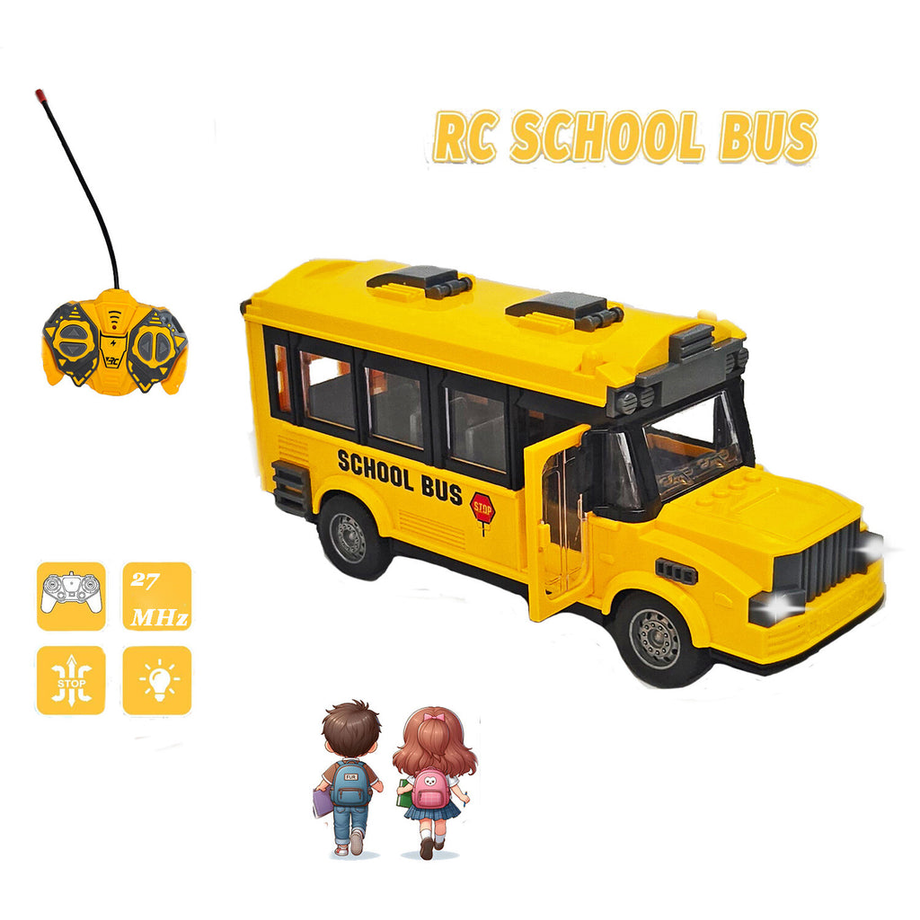 4-Channel RC Rechargeable School Bus Toy – Full-Function with Lights & Rubber Tires (Model B374)