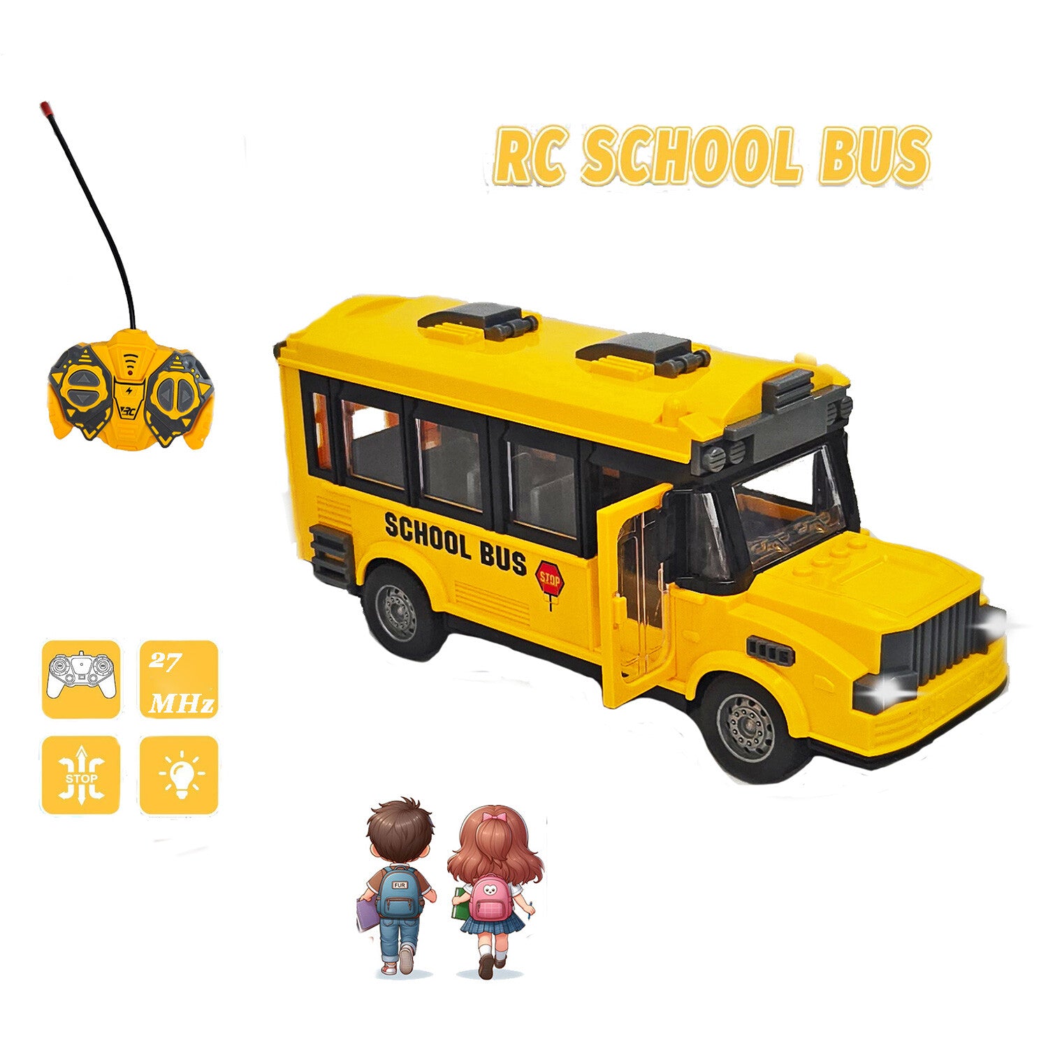 4-Channel RC Rechargeable School Bus Toy – Full-Function with Lights & Rubber Tires (Model B374)