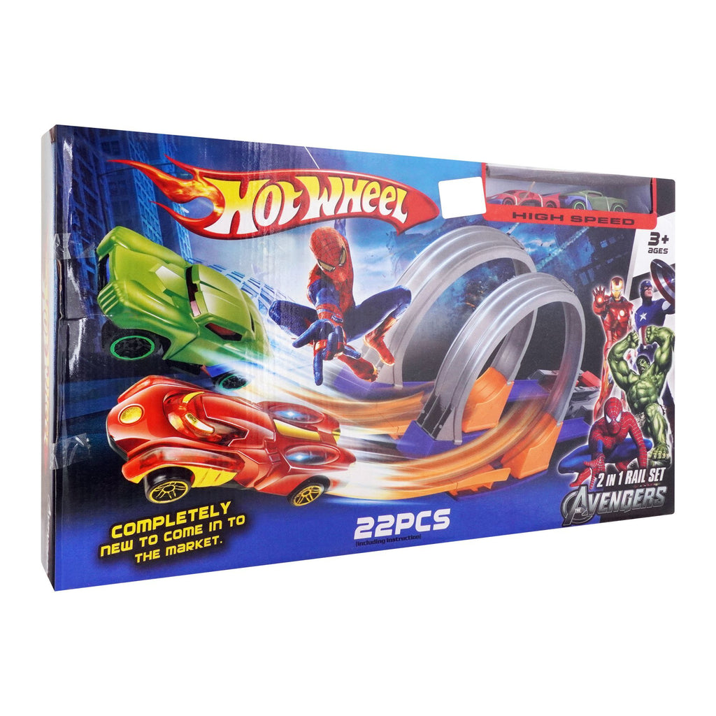 Style Toys 2-in-1 Avengers Rail Set – 22-Piece Double Loop Track with High-Speed Launcher