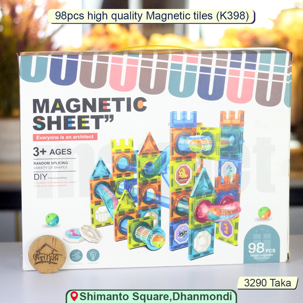 98-Piece Magnetic Sheet Building Set – STEM Ball Track with Magnetic Tiles, Pipes & Marbles