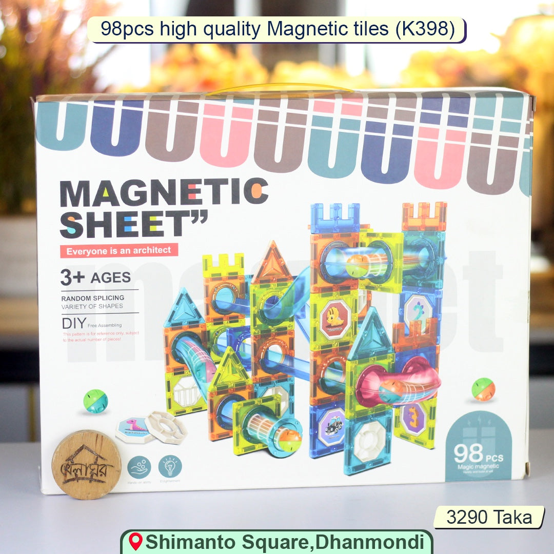 98-Piece Magnetic Sheet Building Set – STEM Ball Track with Magnetic Tiles, Pipes & Marbles