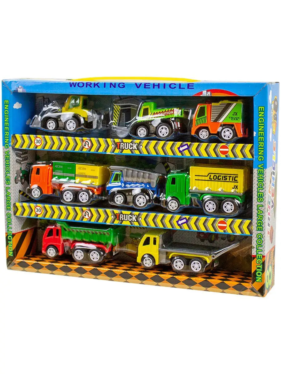 Construction Pull Back Car Set - 6 Friction-Powered Vehicles for Kids 3+