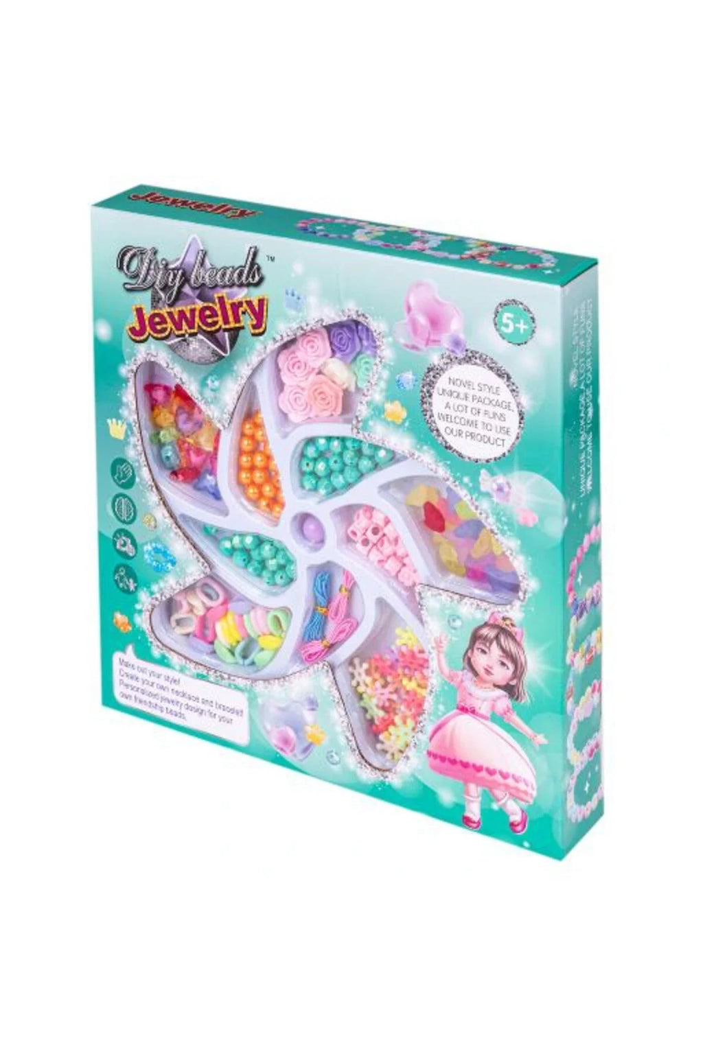 Dabdoob DIY Jewelry Beads Set – Bracelet & Necklace Making Kit with Windmill Storage Tray (Ages 5+)