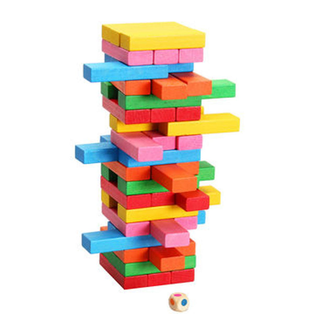 Colorful Wooden Jenga Stacking Game – 54-Piece Block Tower for Kids & Adults