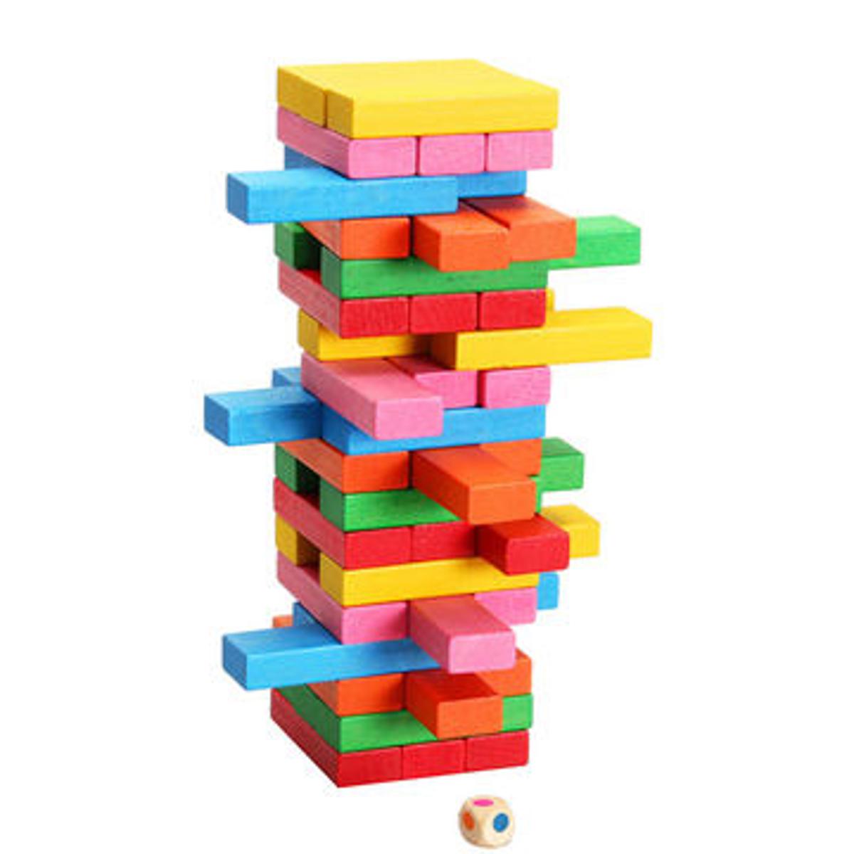 Colorful Wooden Jenga Stacking Game – 54-Piece Block Tower for Kids & Adults