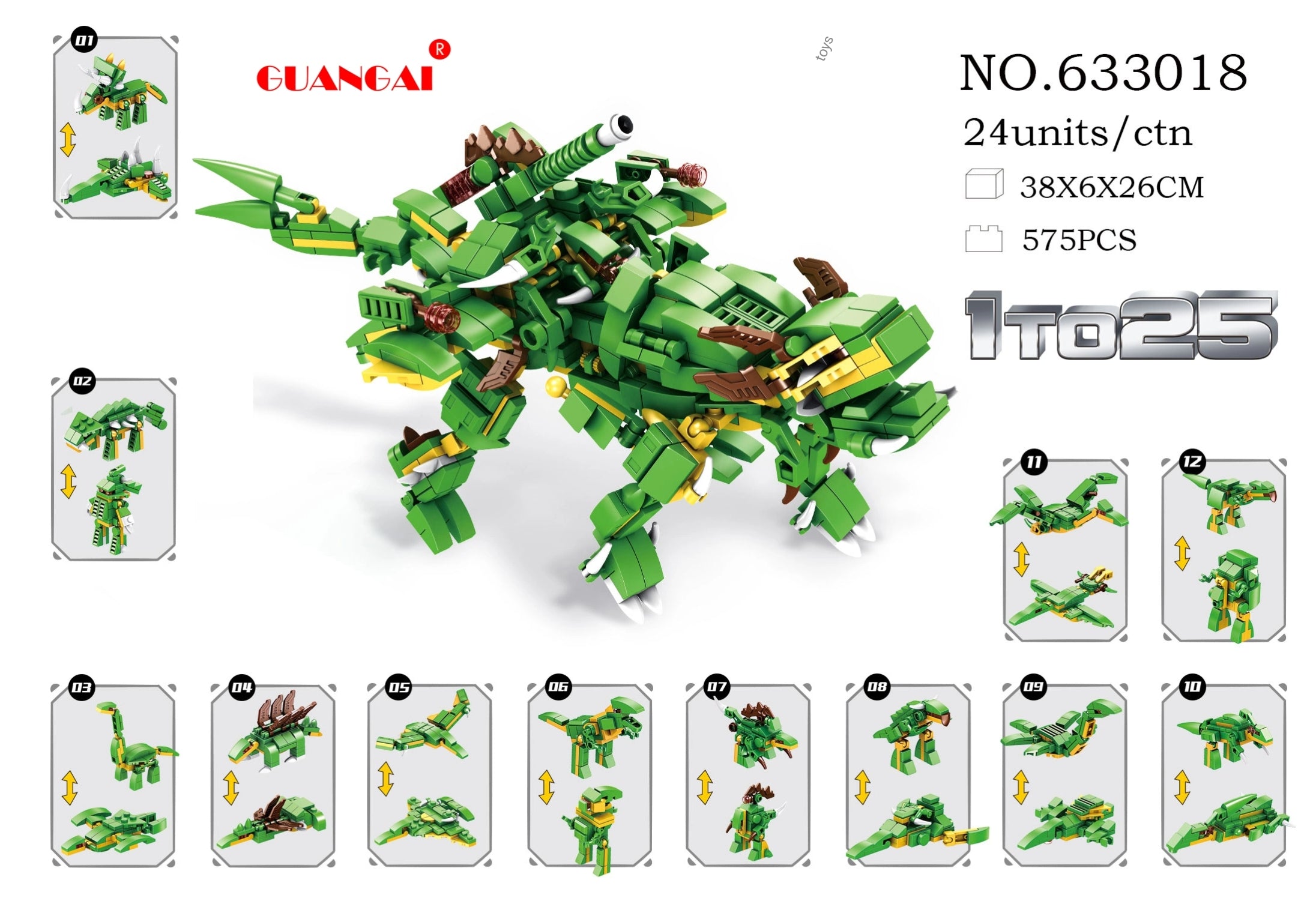 Panlos Dinosaur Era 12-in-1 Building Blocks - 577 Pieces, 25 Play Styles ( 25 in 1 ) | Ages 6+