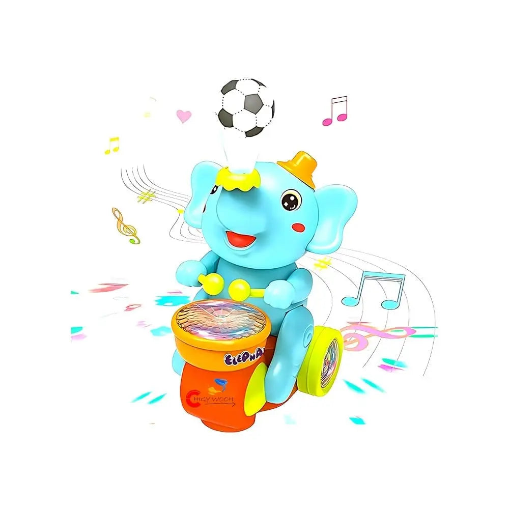 Elephant Musician Blowing Ball Toy – Drums, LED Lights & Music on Tricycle (Model B424)