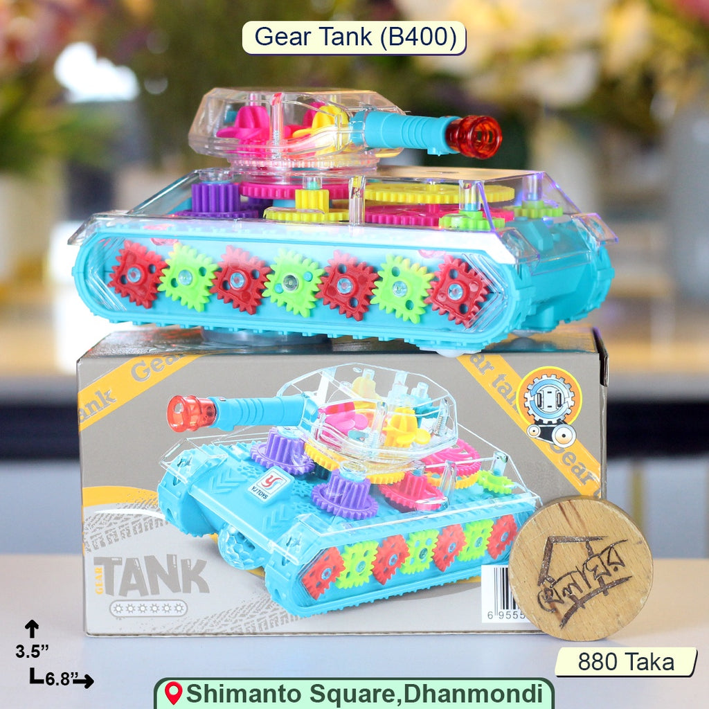 Gear Tank Toy with Transparent Gear Design, LED Lights & Music – Model B400
