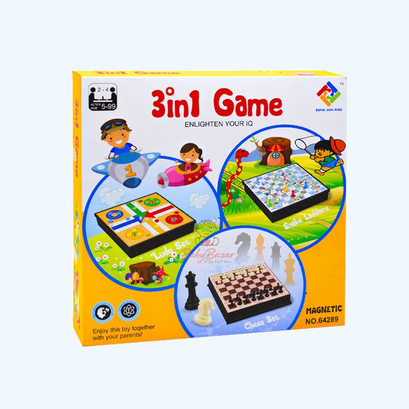 Magnetic 3-in-1 Game Set – Ludo, Chess & Snakes and Ladders