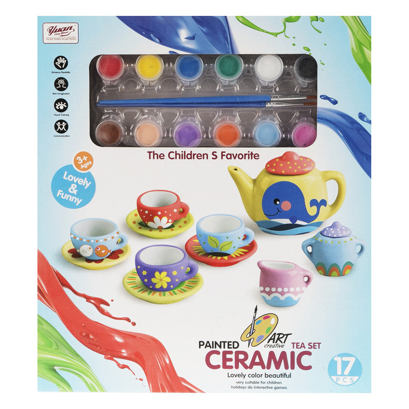 Paint Your Own Ceramic Tea Set - 17 Piece Kids Craft Kit | Khelaghor Toys