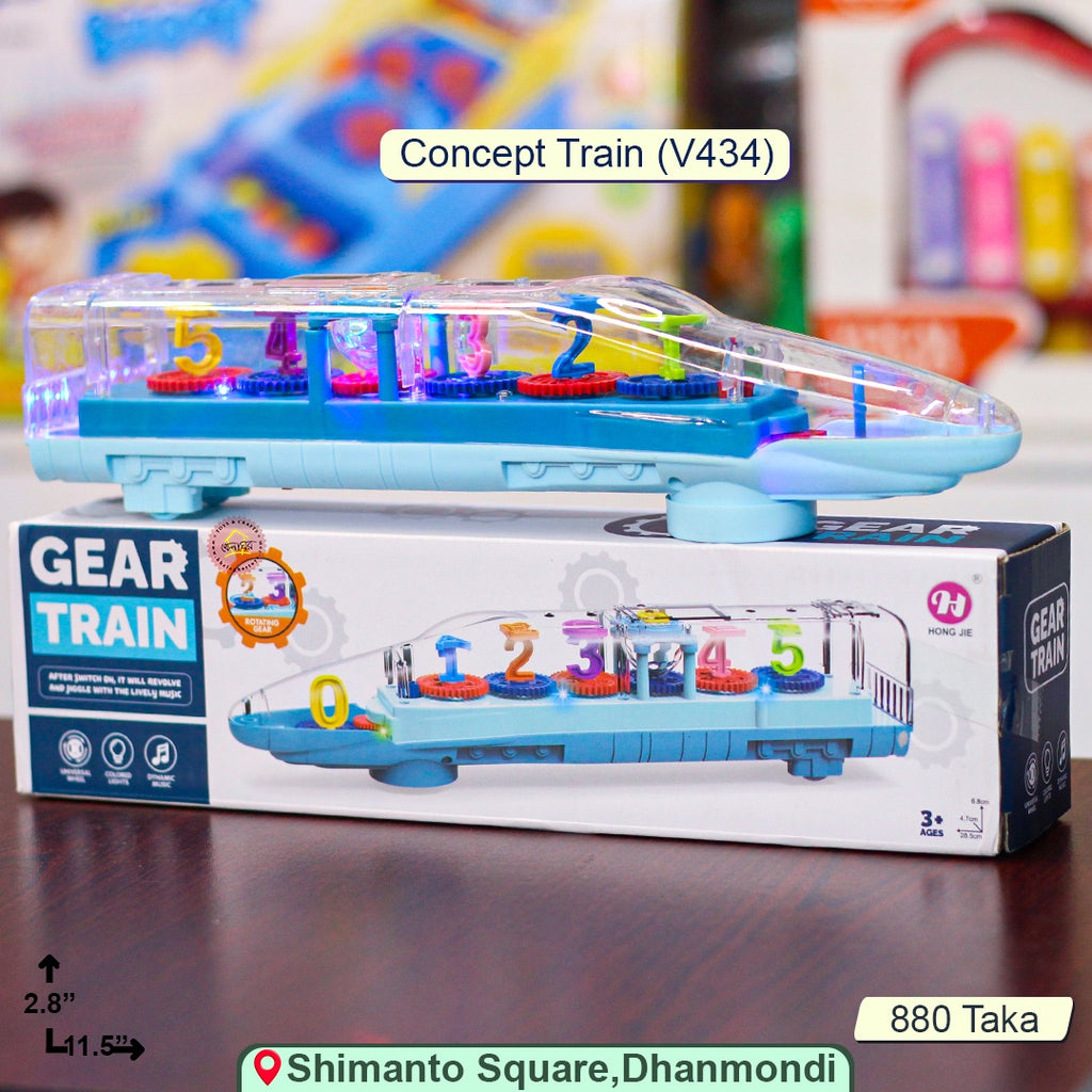 Concept Train Transparent Gear Toy – LED Lights, Moving Gears, Numbers & Sound (Model V434)