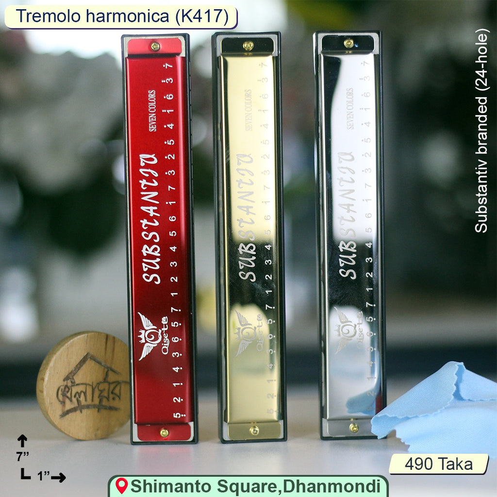 24-Hole Tremolo Harmonica in Key of C – Double-Row Design (Red, Gold & Silver)
