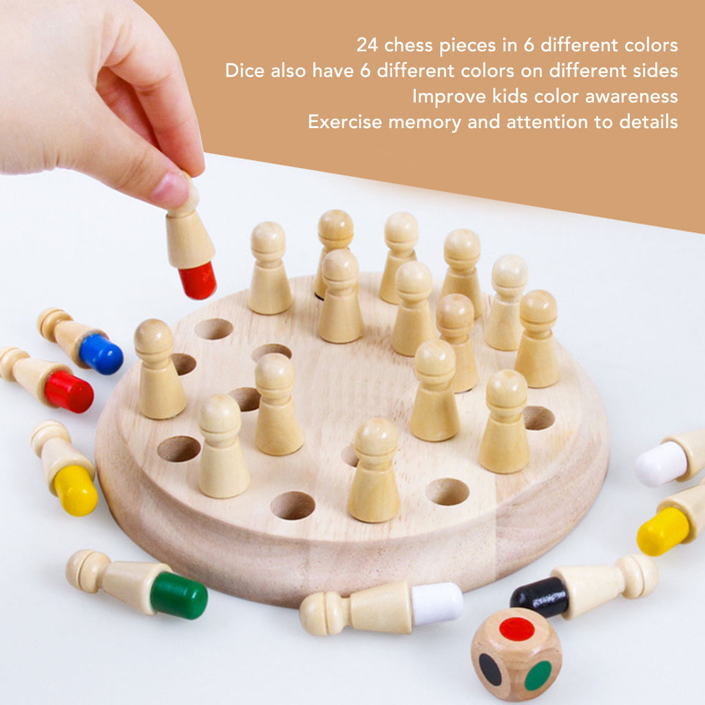 Wooden Memory Chess Colour Matching Game for Kids – Pegs, Board & Dice