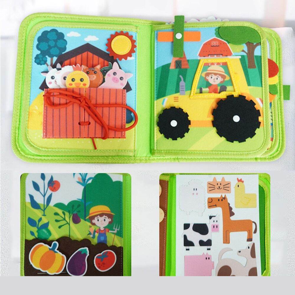 Farm Busy Book – 12-Page Montessori Felt Quiet Book with Fine Motor Activities (Model K420)