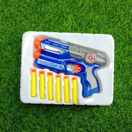 Captain America Soft Bullet Launcher - 6 Dart Foam Blaster Toy Gun for Kids