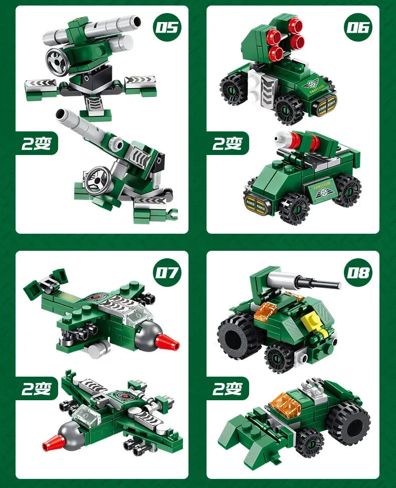 Panlos Military Building Blocks - 573 Pieces, 12-in-1 Transport Vehicles | 25 styles in 1 block