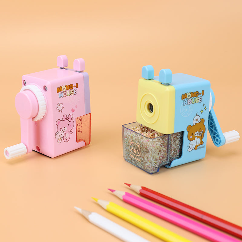 Deli E0642 Rotary Pencil Sharpener - Manual Hand Crank with Auto Feed & Anti-Slip Base