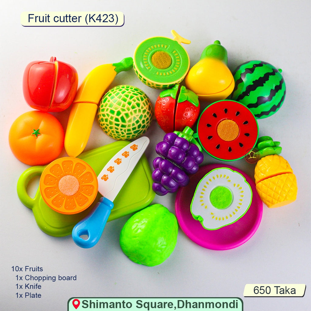 Fruit Cutting Pretend Play Set – 10 Velcro Fruits with Knife, Board & Plate (Ages 3+)