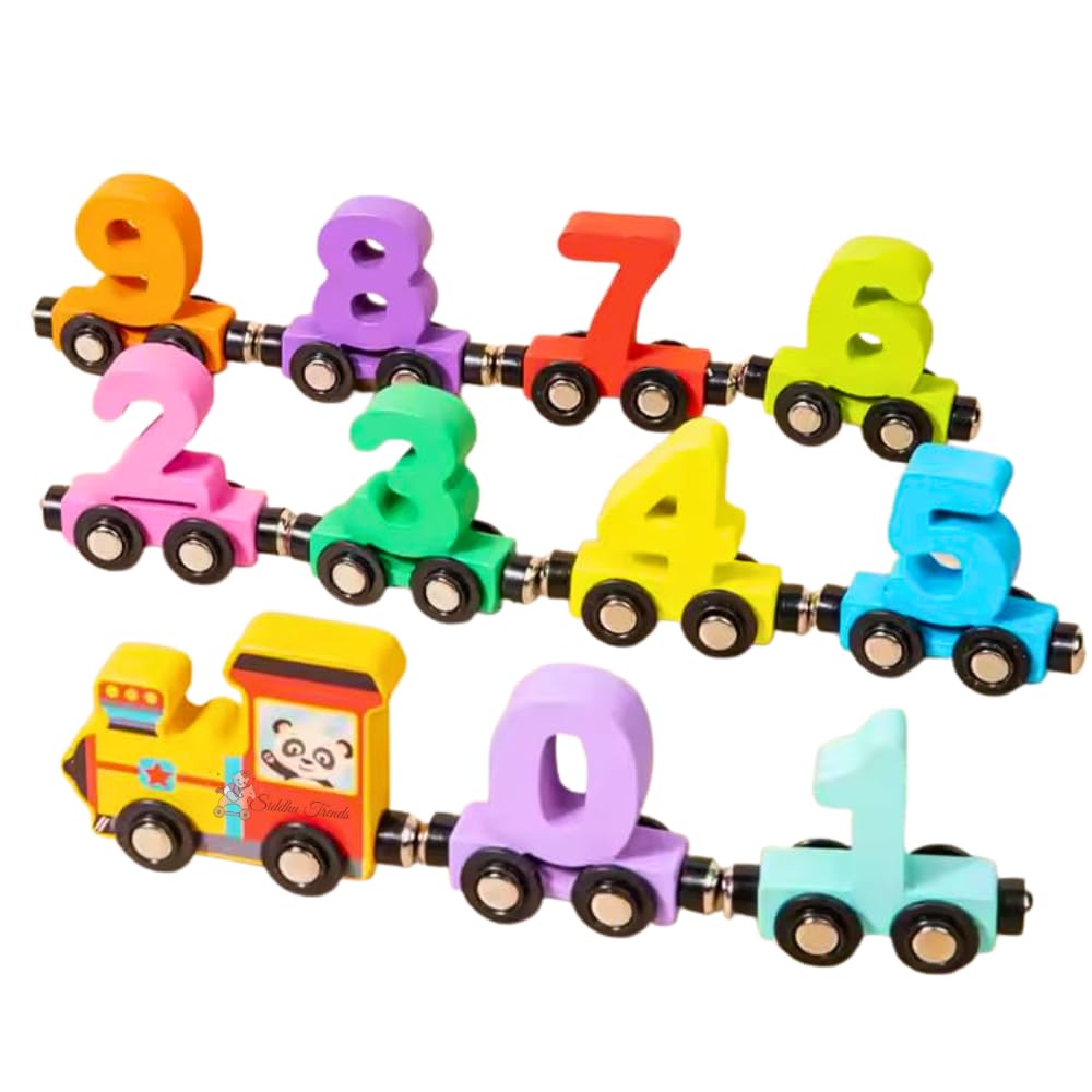 Khelaghor Magnetic Number Train Set (K357) – Wooden Educational Toy for Toddlers