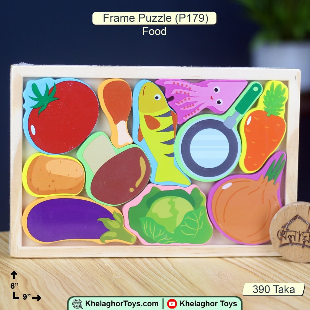 Wooden Food Frame Puzzle 6x9 for Toddlers | Educational Fine Motor Skills Toy