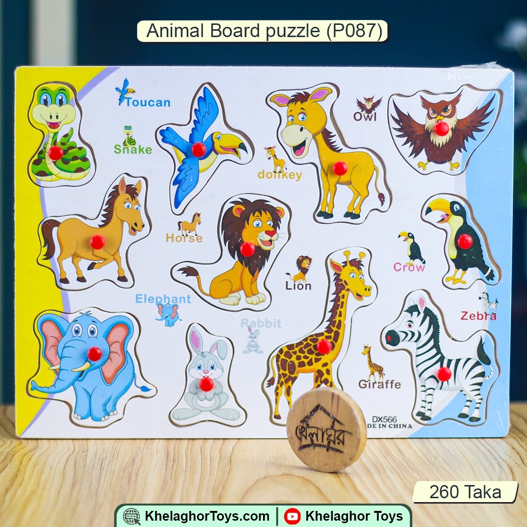 Wooden Animal Peg Puzzle 11 Pieces - Educational Matching Board for Kids