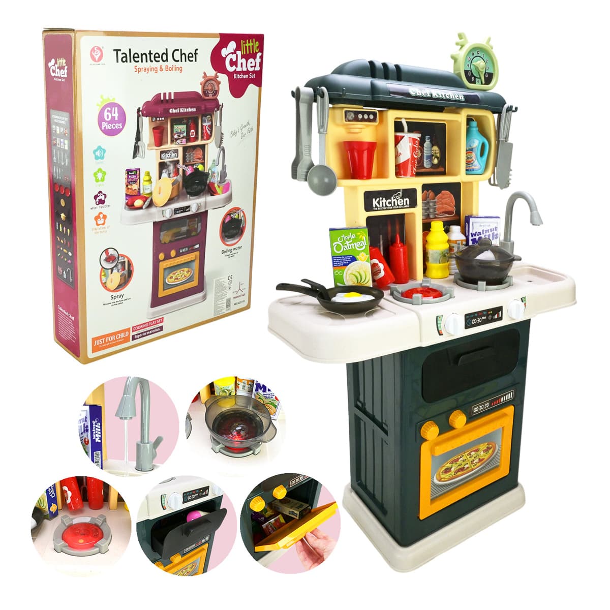 Big Kitchen Set - 64 Piece Chef Play Set with Lights & Sound | Khelaghor Toys