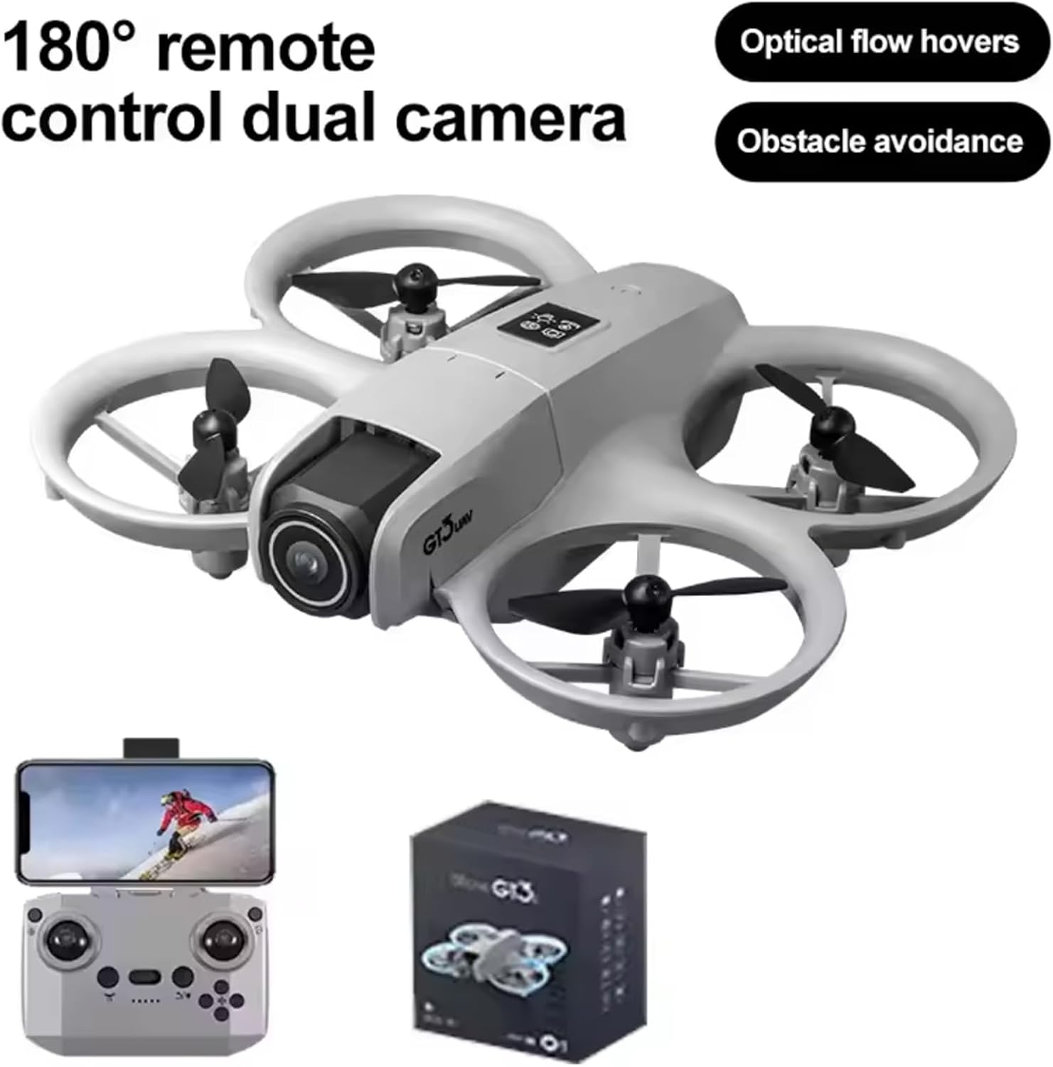 GT3 Optical Flow Drone - 4K Dual Camera with 180° Electric Adjustment & WiFi FPV
