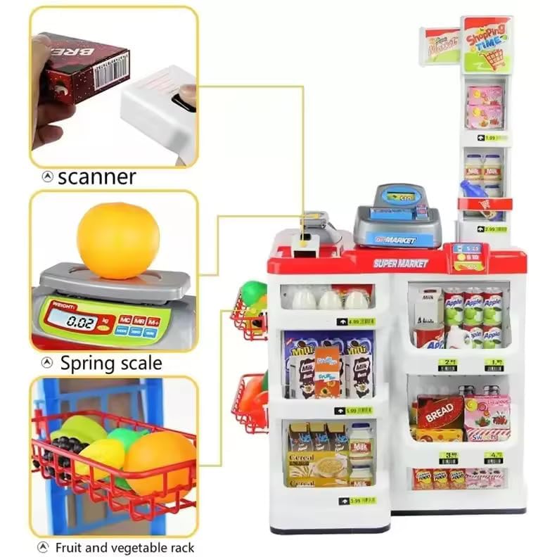 668-05 Home Supermarket Children's Playset – Cash Register, Scanner & 40+ Accessories