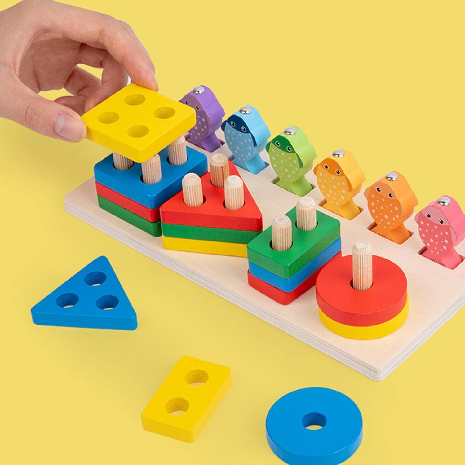 2-in-1 Wooden Fishing & Shape Sorting Puzzle Set – Magnetic Fishing & Stacking Blocks for Kids