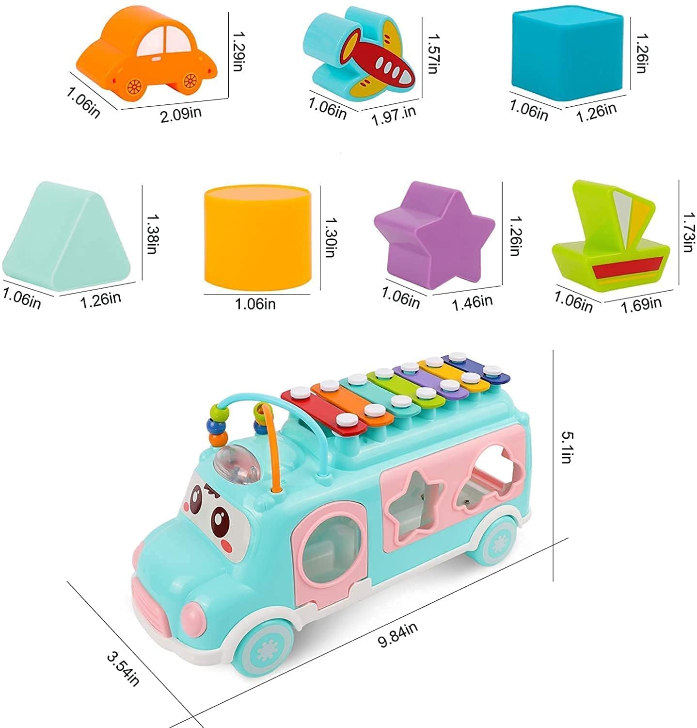 Huanger Music Bus – 3-in-1 Xylophone, Shape Sorter & Pull-Along Toy for Toddlers | Ages 18M+