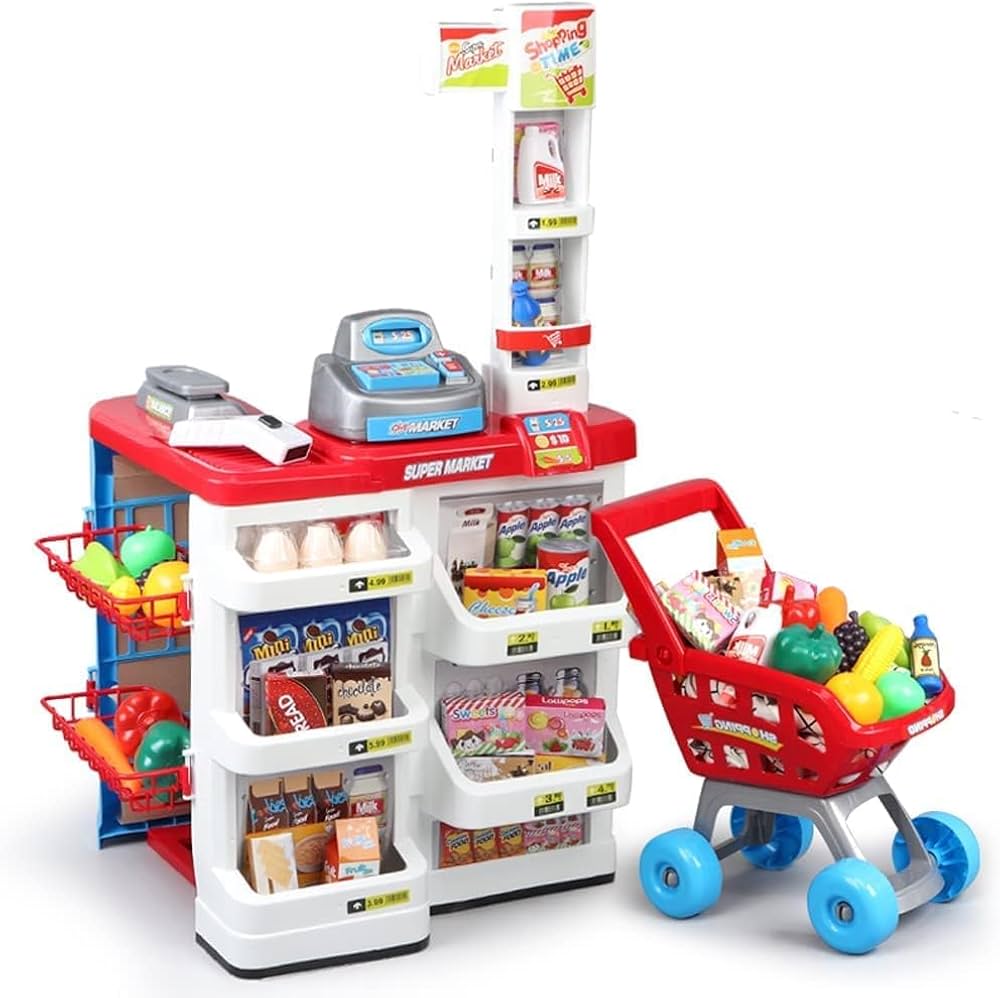 668-05 Home Supermarket Children's Playset – Cash Register, Scanner & 40+ Accessories