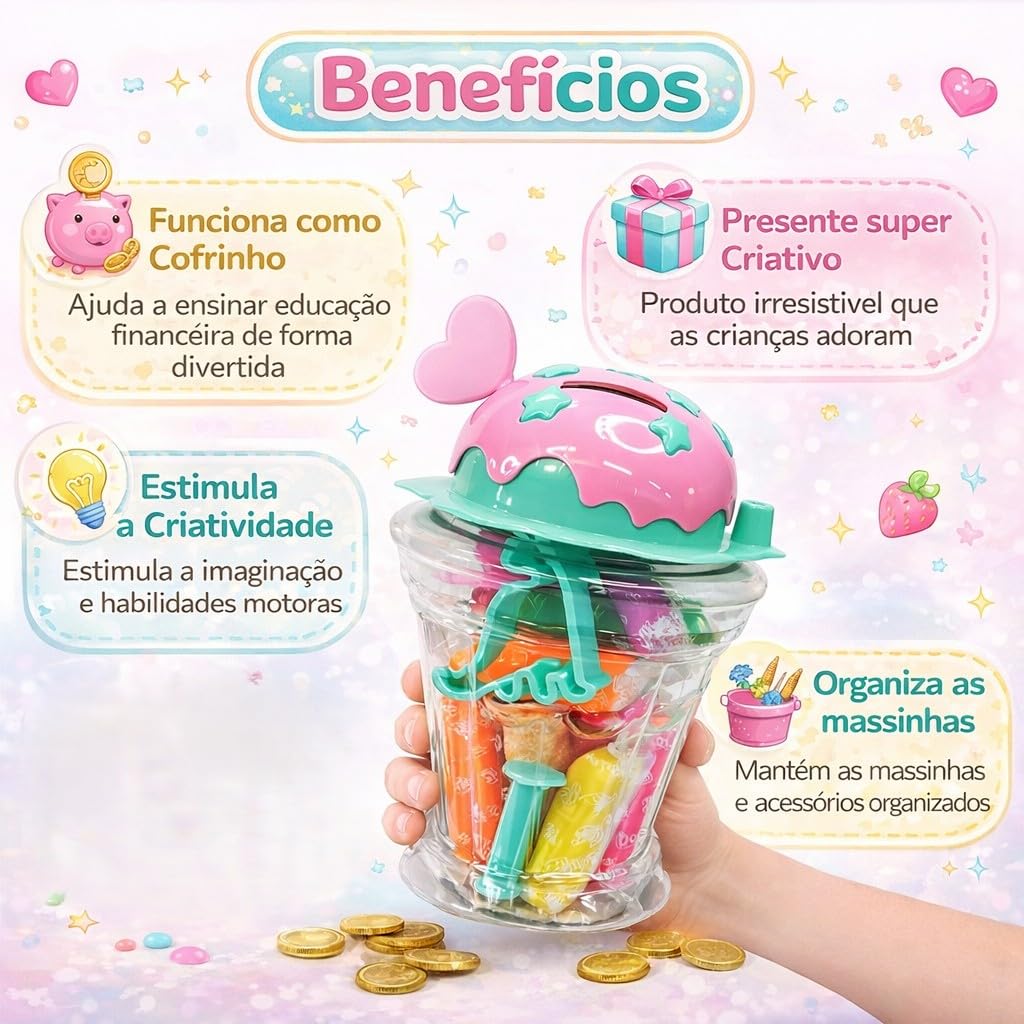 Ice Cream Modeling Dough Kit – 12-Color Play Dough Set with Molds & Piggy Bank (Ages 3+)