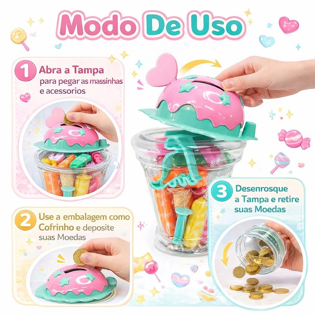 Ice Cream Modeling Dough Kit – 12-Color Play Dough Set with Molds & Piggy Bank (Ages 3+)