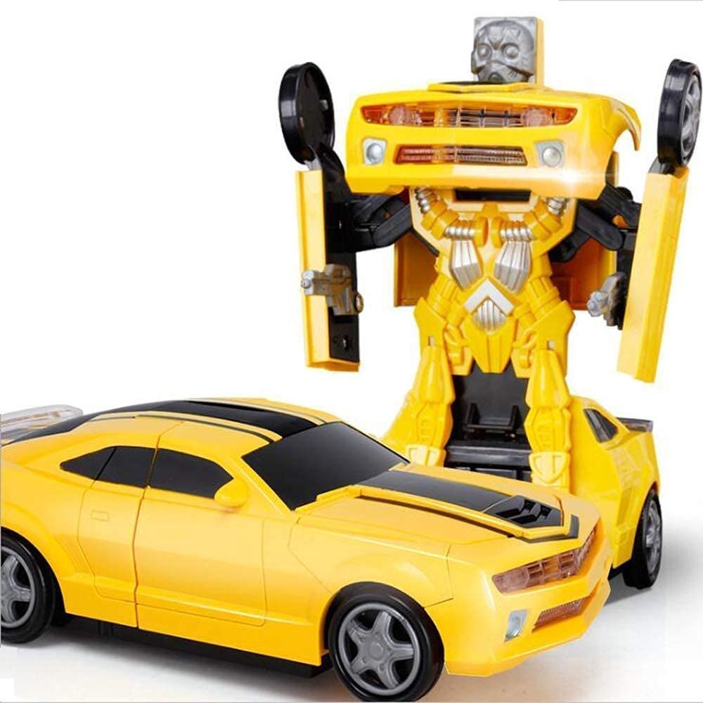 Bumblebee-Style Transforming Robot Car – Bump & Go Toy with LED Lights & Sound Effects