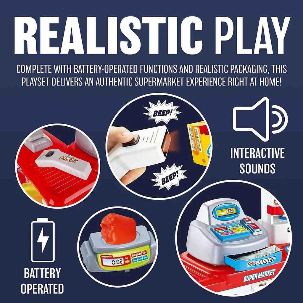 668-05 Home Supermarket Children's Playset – Cash Register, Scanner & 40+ Accessories