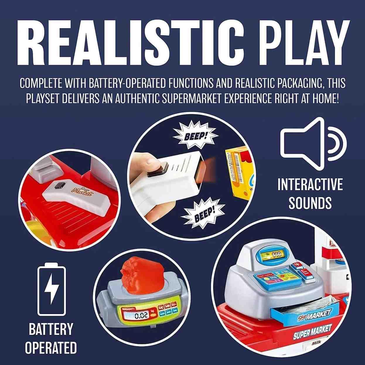 668-05 Home Supermarket Children's Playset – Cash Register, Scanner & 40+ Accessories