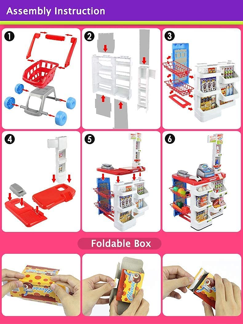 668-05 Home Supermarket Children's Playset – Cash Register, Scanner & 40+ Accessories