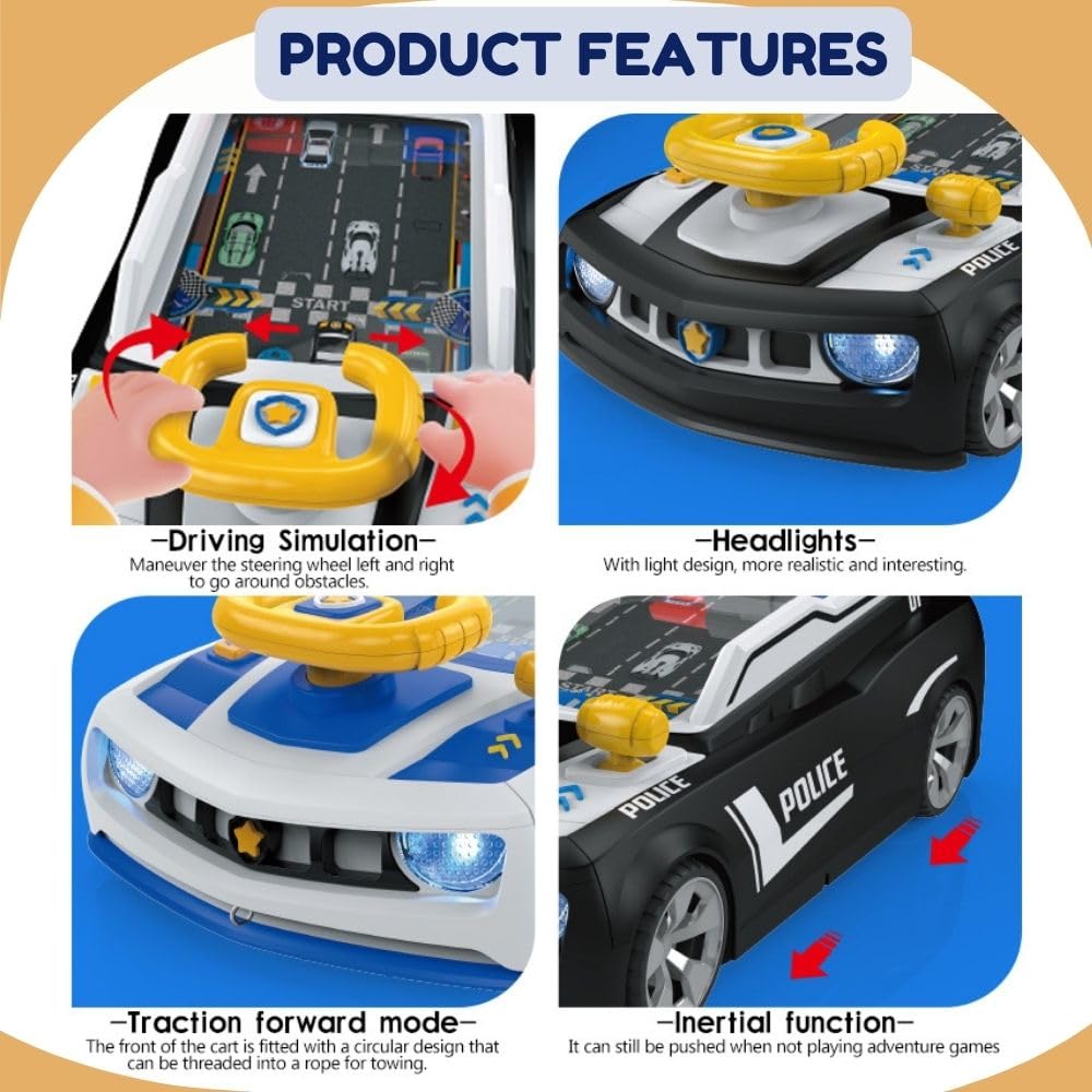 Electric Simulation Driving Police Car Toy – Interactive Steering Wheel Racing Game for Kids