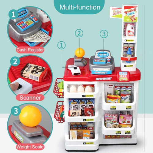 668-05 Home Supermarket Children's Playset – Cash Register, Scanner & 40+ Accessories