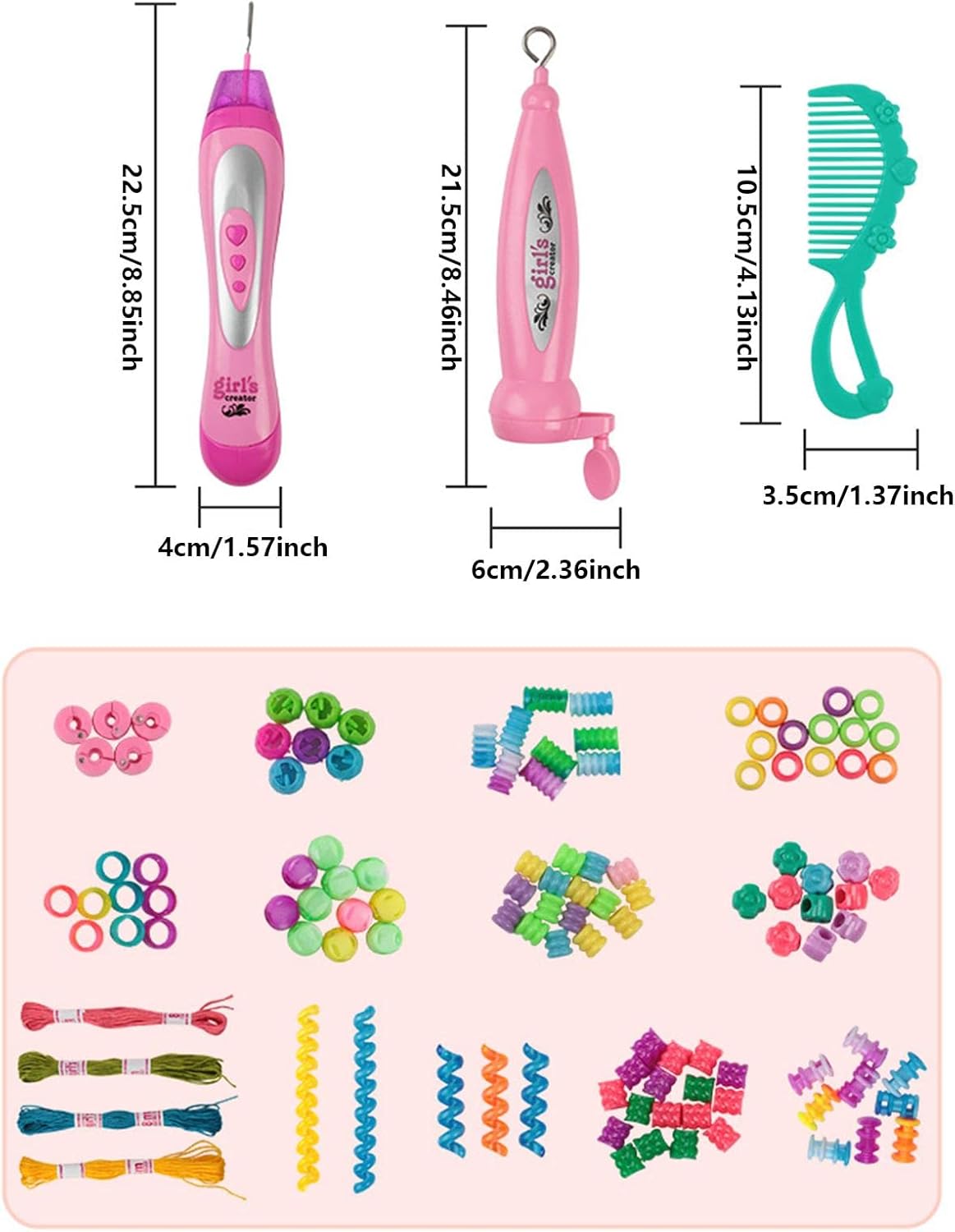 Girl's Creator 2-in-1 Double The Fun | Electric Hair Beader & Braider Set with Beads & Threads