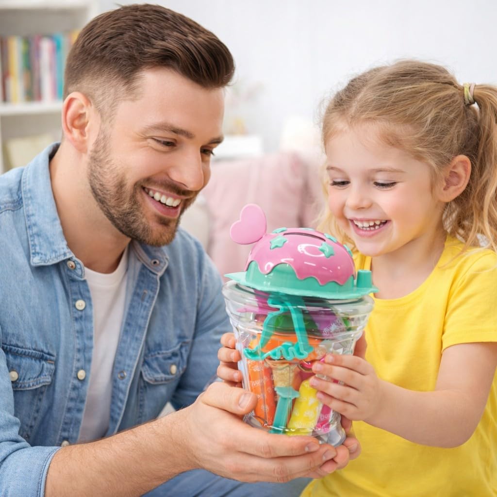 Ice Cream Modeling Dough Kit – 12-Color Play Dough Set with Molds & Piggy Bank (Ages 3+)