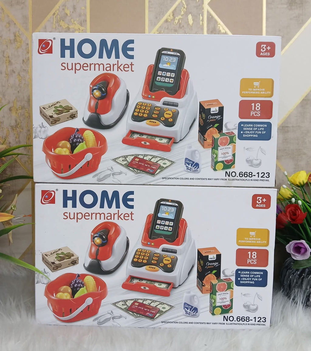 3-in-1 Toy Cash Register Playset – 33-Piece Supermarket Checkout Toy