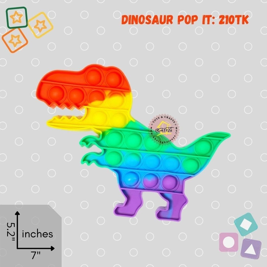 Dinosaur Pop-It Fidget Toy - Colorful Silicone Sensory Stress Relief Toy (5.2" x 7")