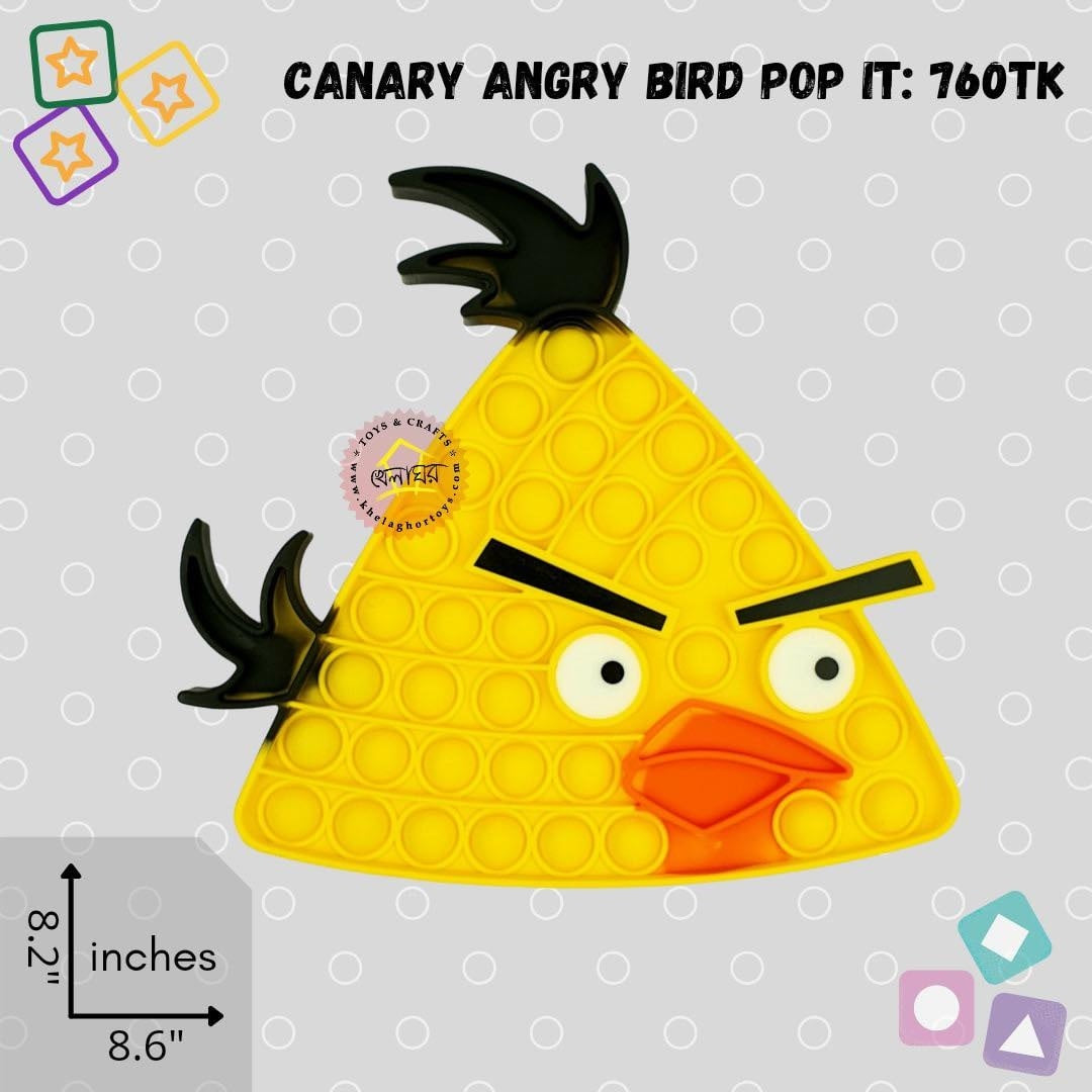 Angry Bird Pop-It Fidget Toy - Canary Silicone Sensory Stress Relief Toy (8.2" x 8.6")