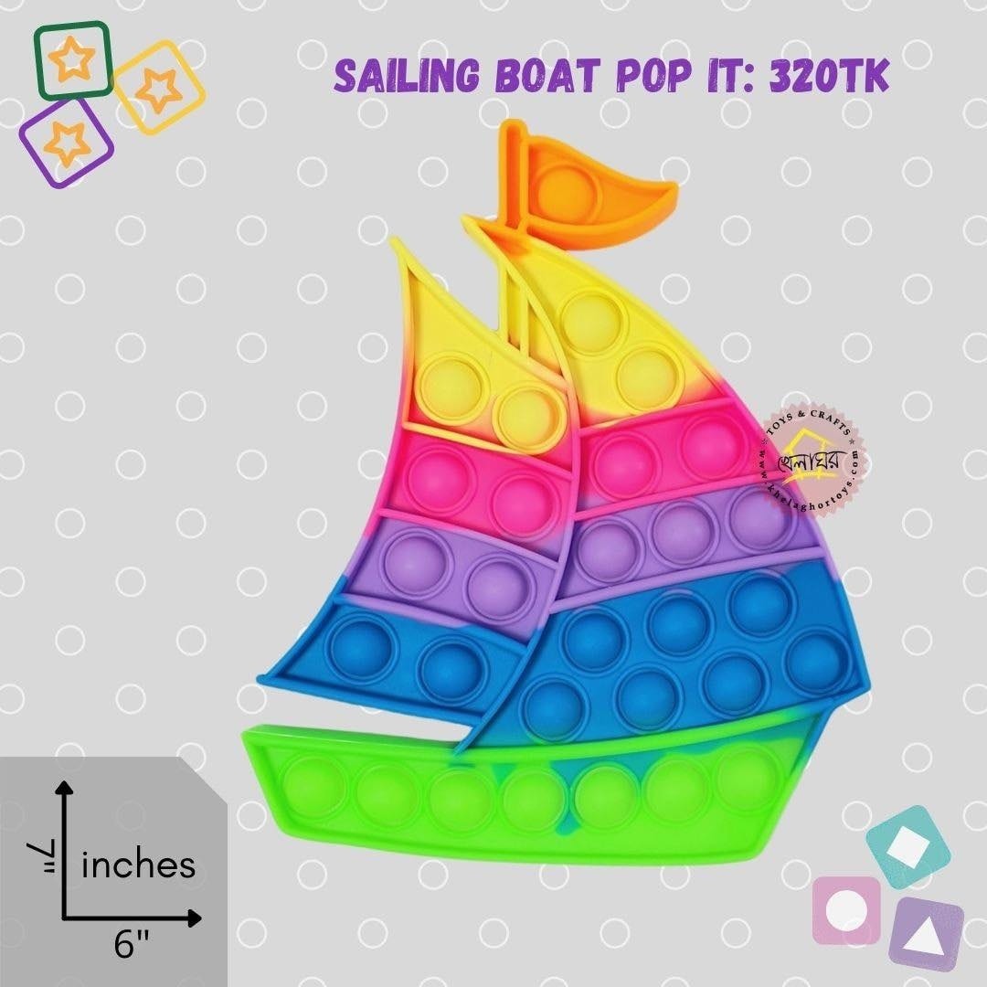 Rainbow Sailboat Pop-It Fidget Toy - Silicone Sensory Stress Relief Toy (7" x 6")